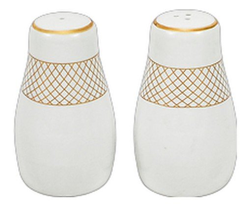 Jogo de Saleiro e Pimenteiro em Porcelana Regal Branco e Dourado image number 3