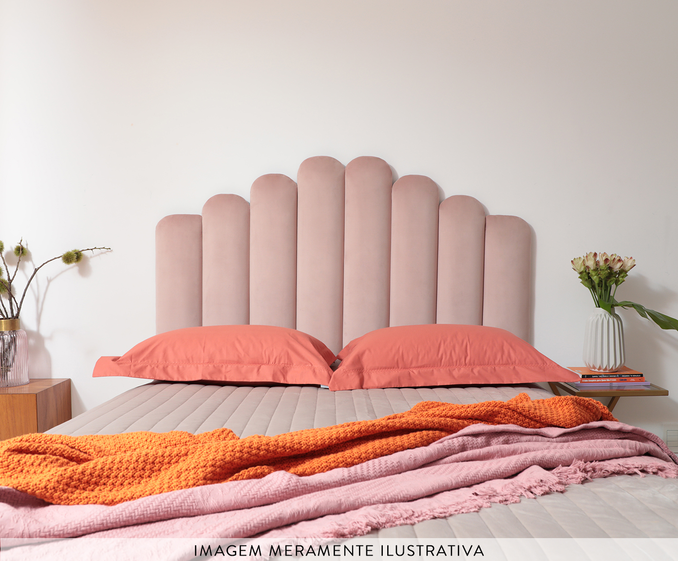 Cabeceira Painel em Veludo Royal Gomos - Rosa image number 4