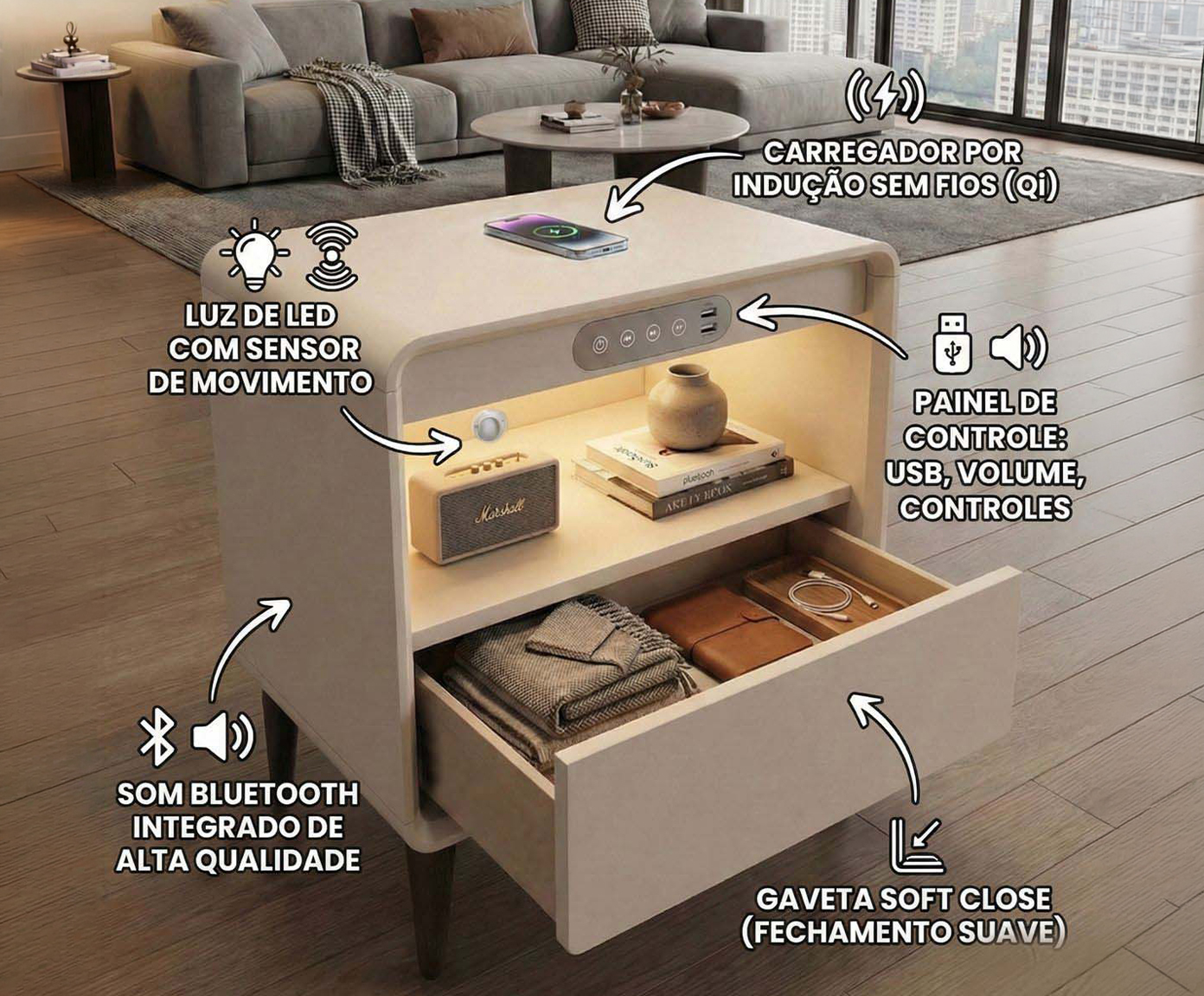 Mesa de Cabeceira Inteligente Smart SoundMax image number 5