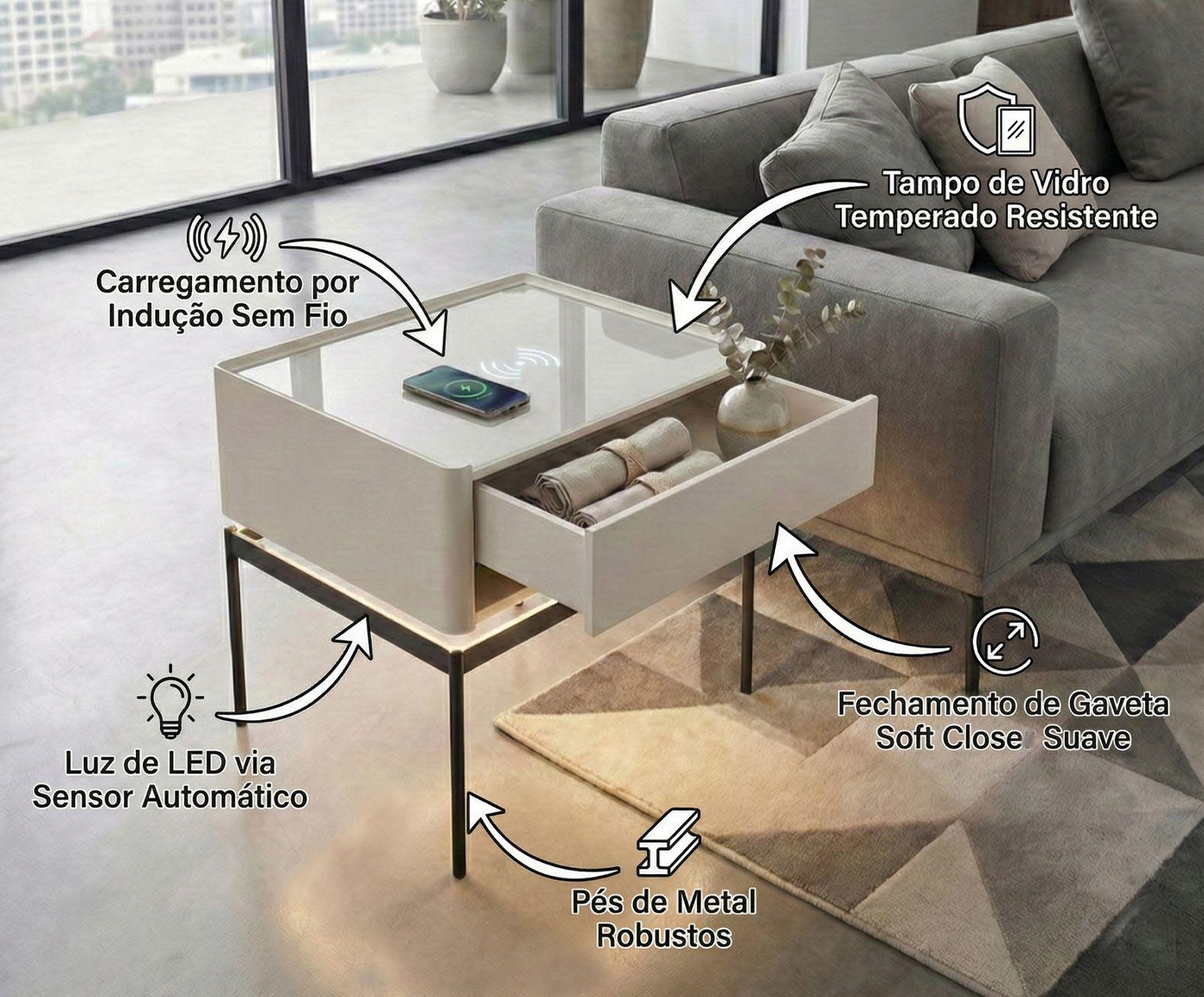 Mesa de Cabeceira Inteligente Smart Tech image number 8