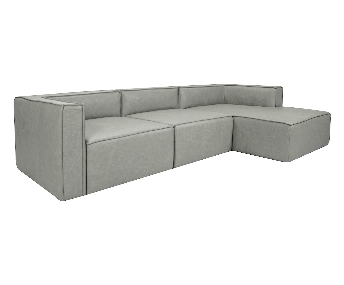 Sof&aacute; 3 M&oacute;dulos Chaise Direito Mensa em Couro Cinza image number 2