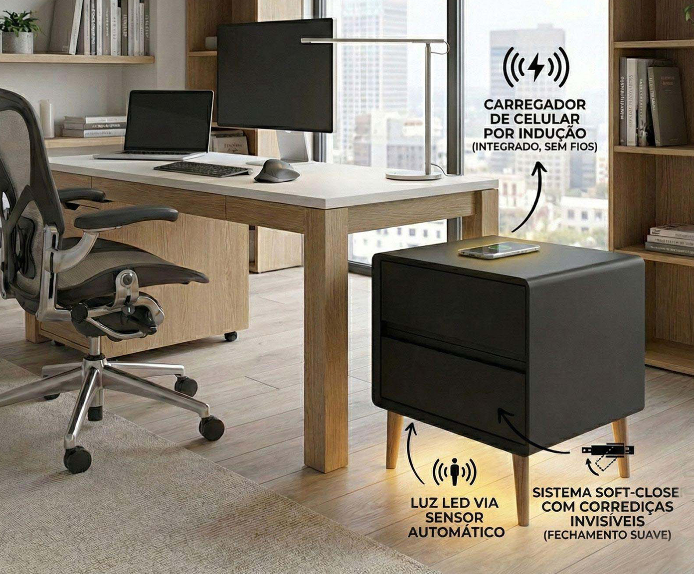 Mesa de Cabeceira Inteligente Smart Genius Ebano image number 4