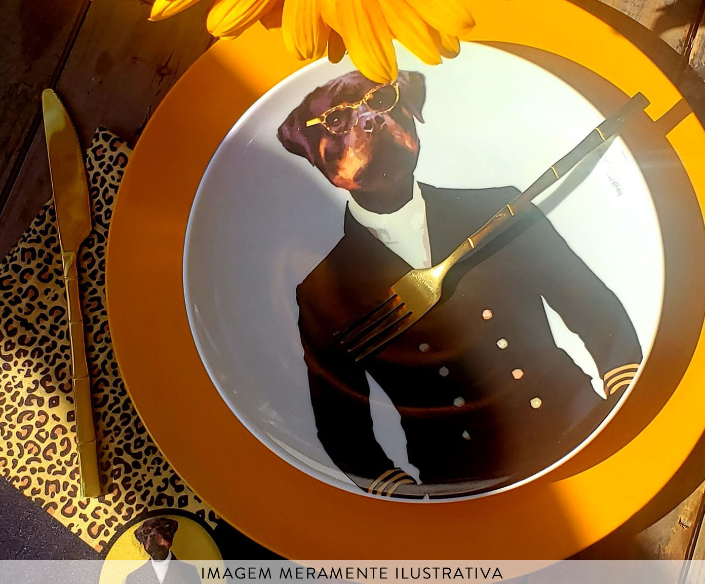 Prato de Porcelana Rottweiler Modern Glasses Dog image number 2