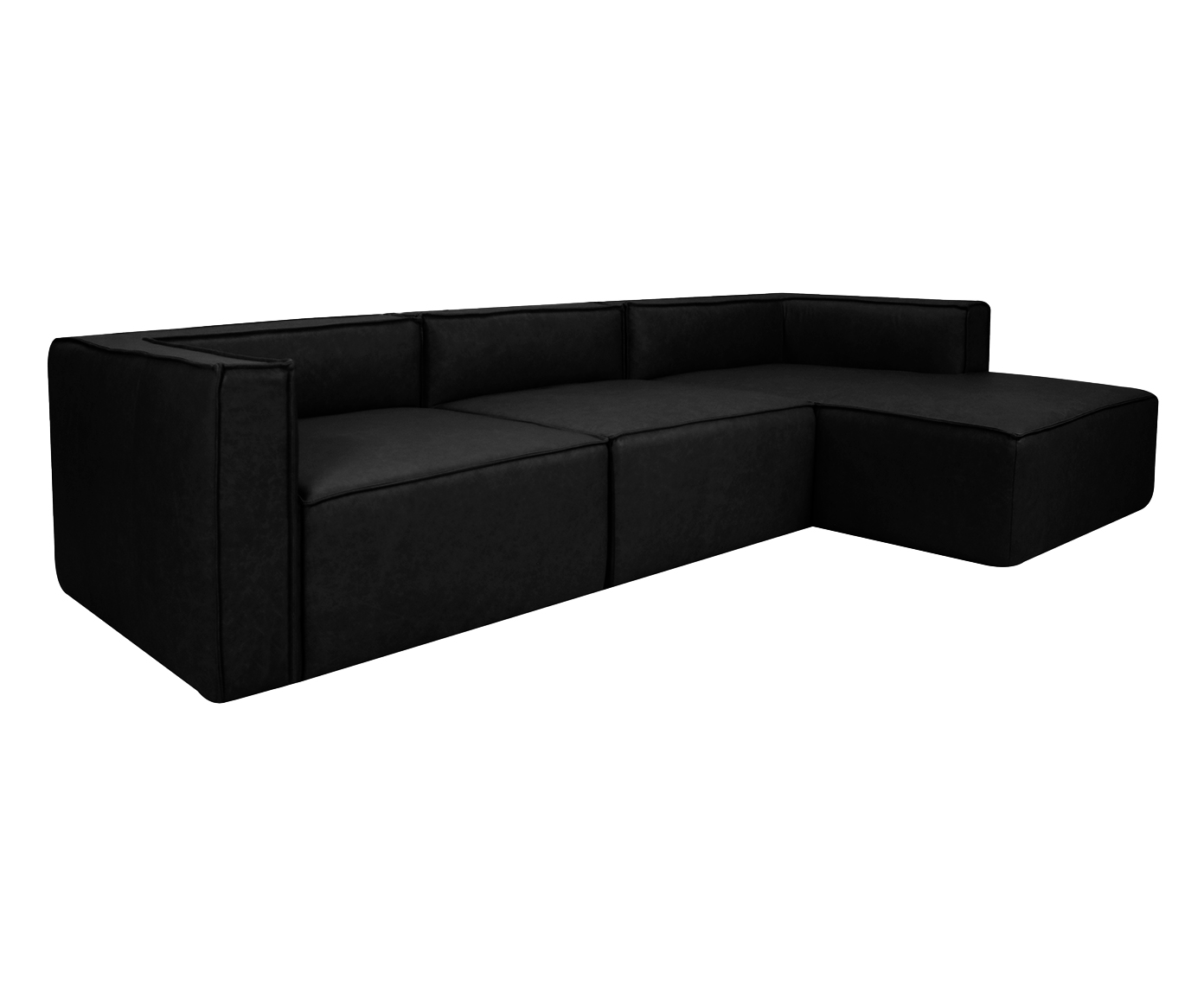 Sof&aacute; 3 M&oacute;dulos Chaise Direito Mensa em Couro Preto image number 2