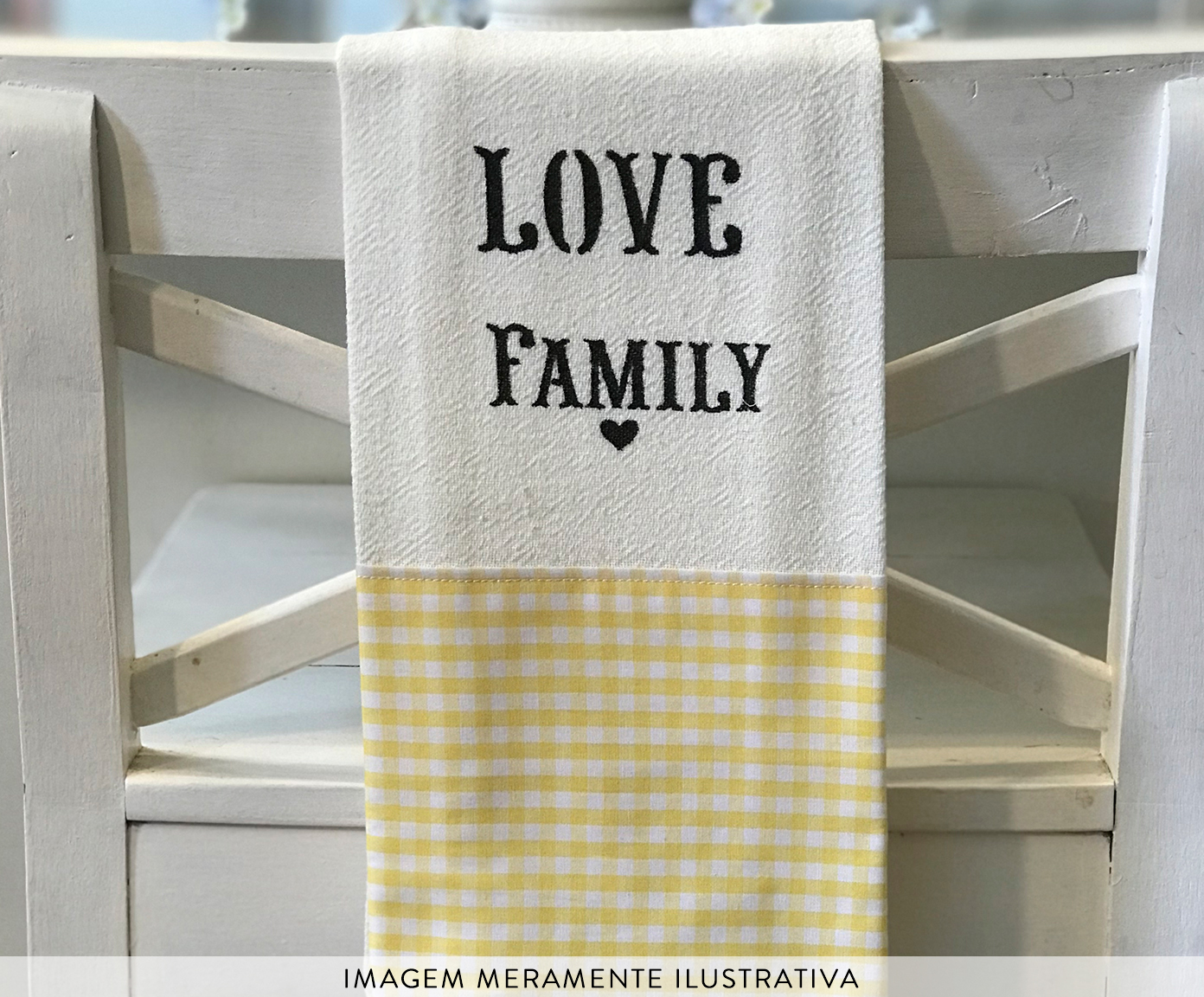Pano de Prato Cr&uacute; Love Family Listras Amarelo - image 1