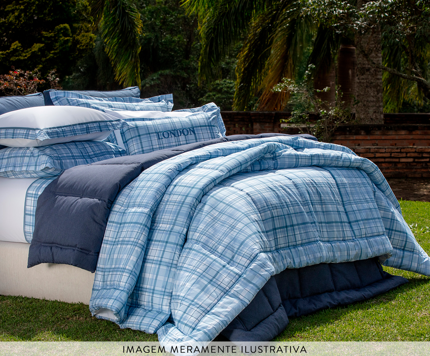 Jogo de Edredom Summer Comforter Xadrez London Azul - image 1
