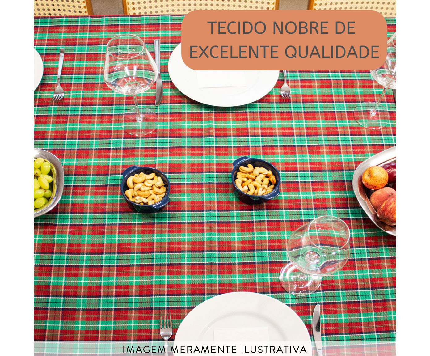Toalha de Mesa Xadrez Verde e Vermelho image number 3