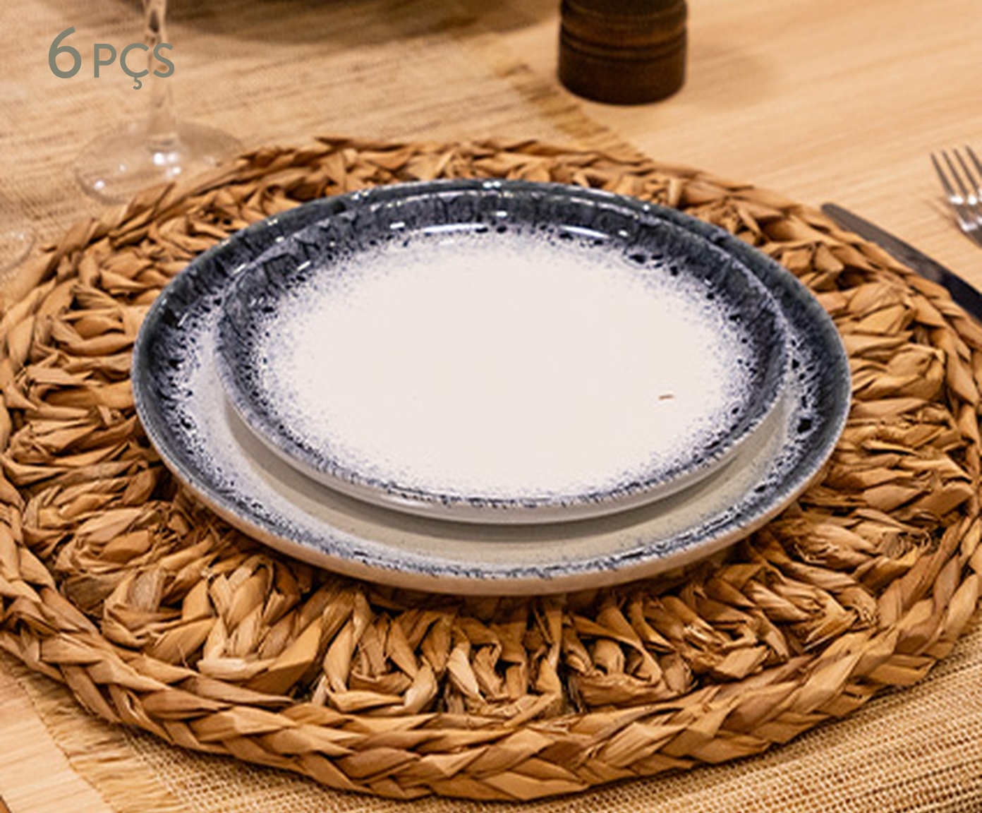 Jogo de Prato em Porcelana Mystique Branco e Azul - image 0