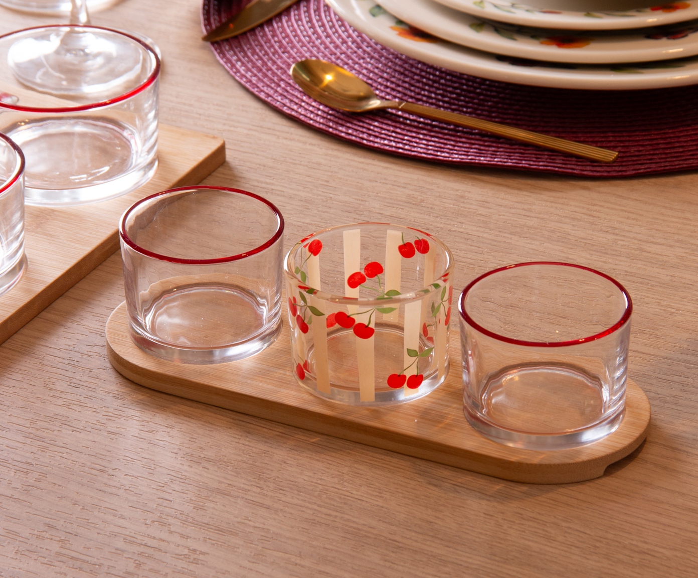 Jogo de Petisqueiras e Bandeja em Bambu Cherry image number 2