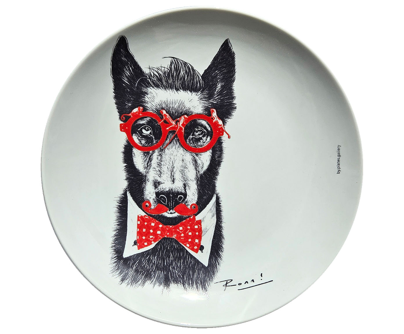 Prato de Porcelana Dog Bowie Red&Blue Ronn Kools - image 0