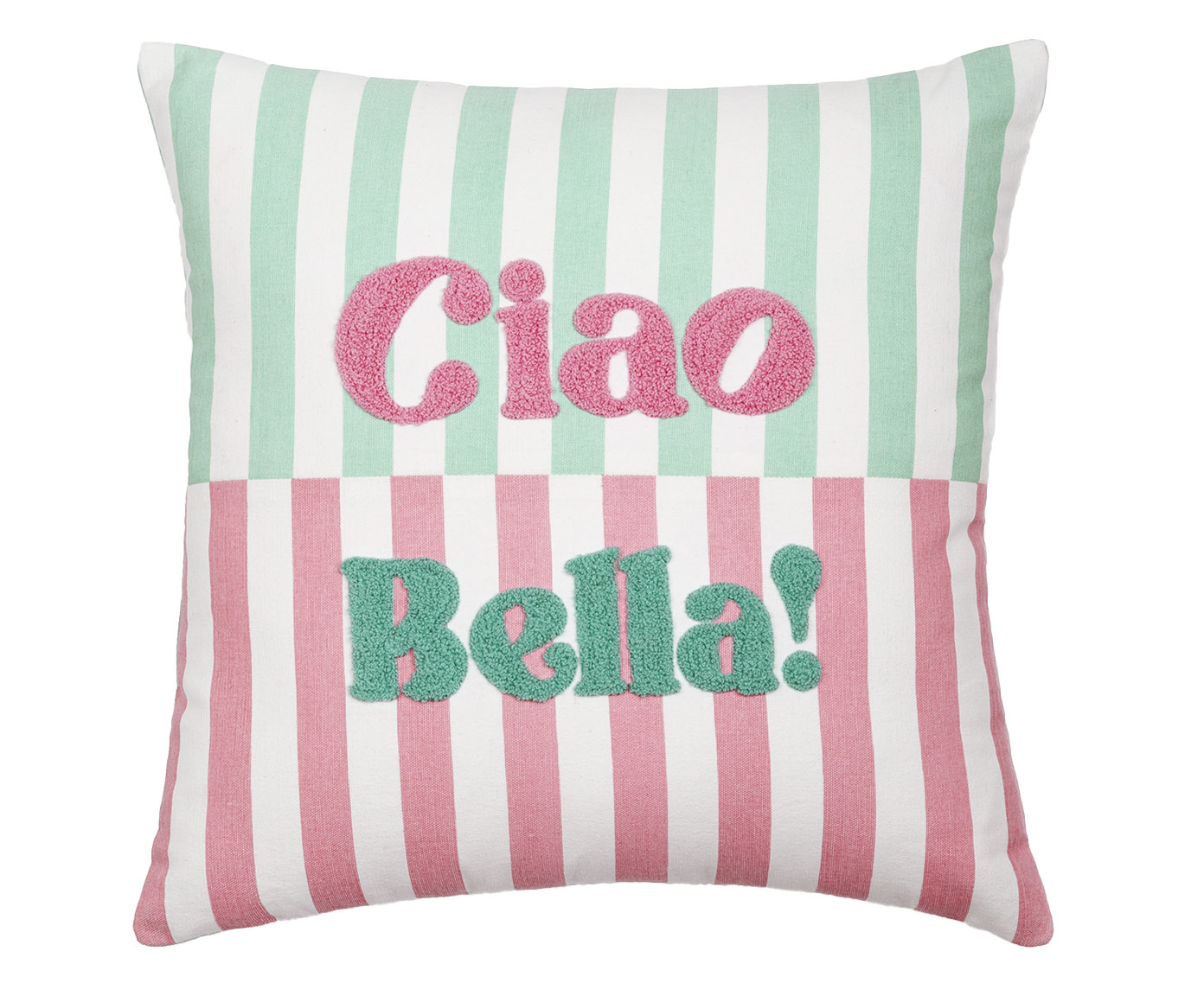 Capa de Almofada Listrada com Bordado Ciao Bella Verde - image 0