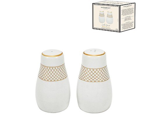 Jogo de Saleiro e Pimenteiro em Porcelana Regal Branco e Dourado - image 1