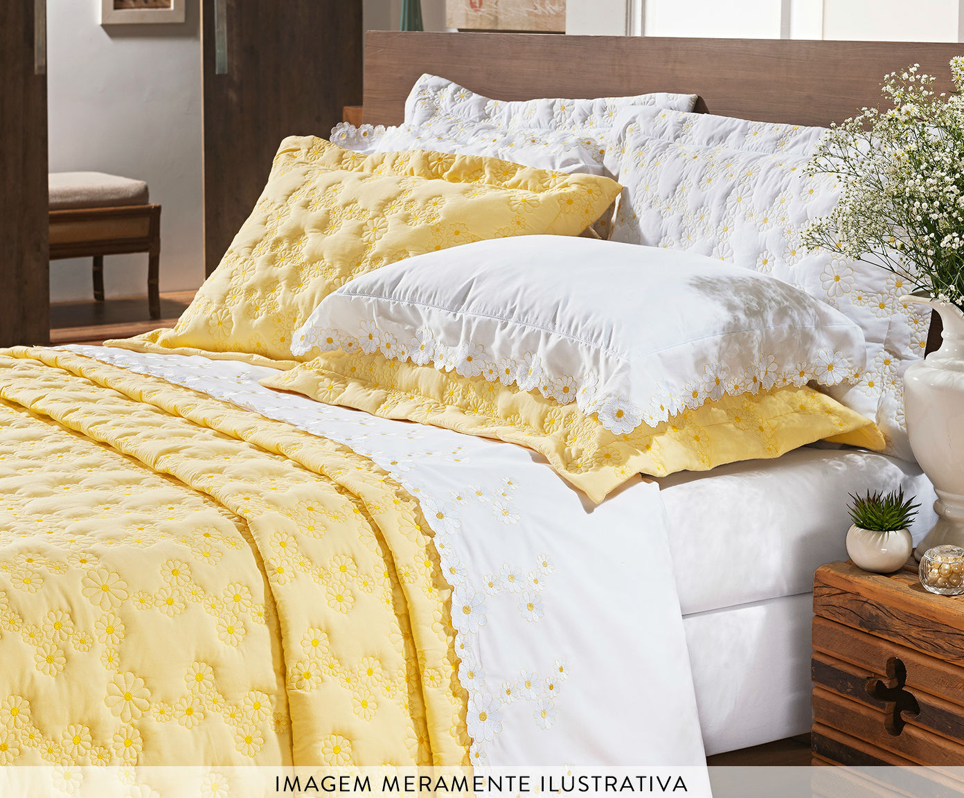 Jogo de Cobre-Leito com Bordado Nuance Amarelo 200 Fios King Size image number 4
