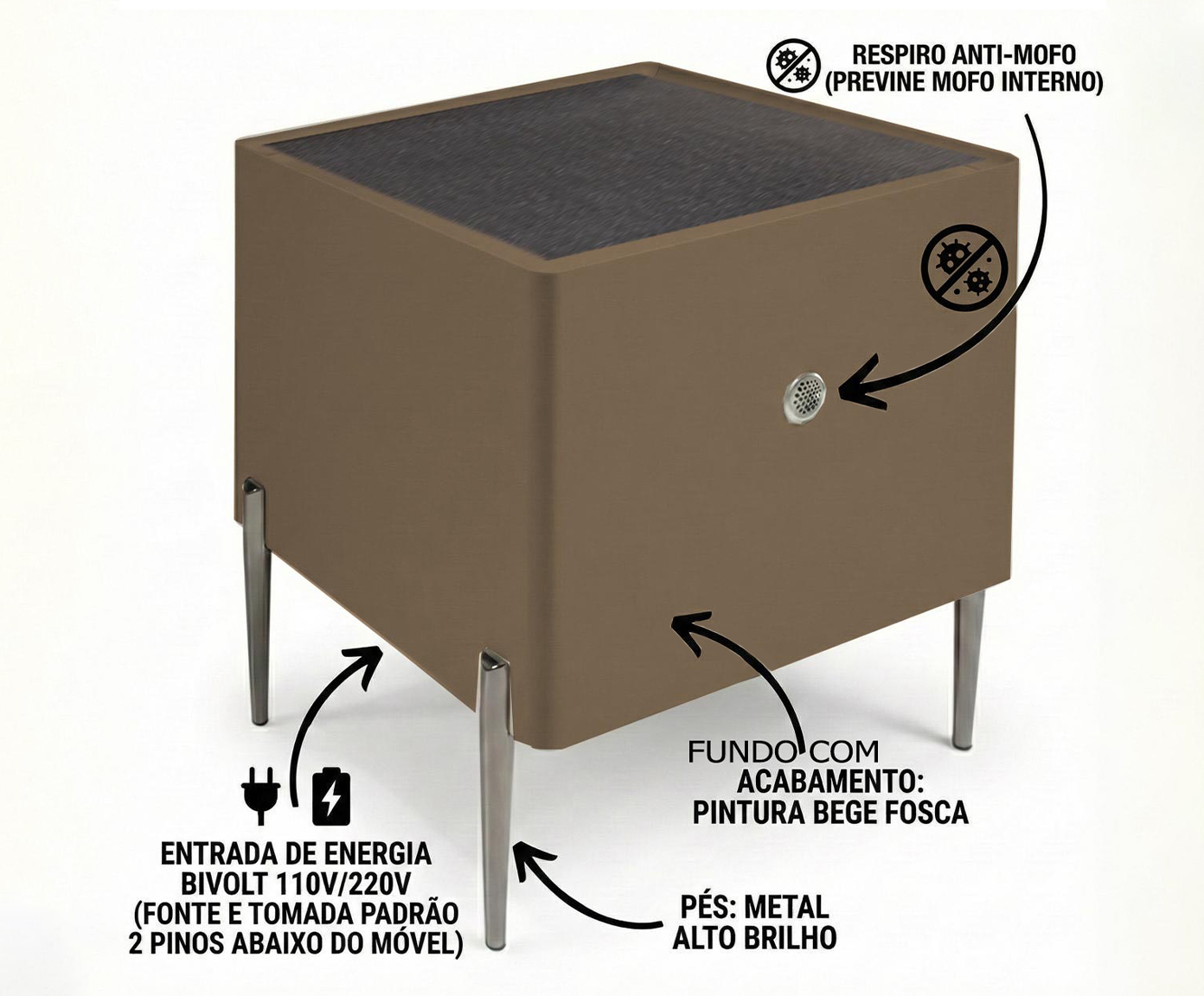 Mesa de Cabeceira Inteligente Smart Orion Capuccino image number 2