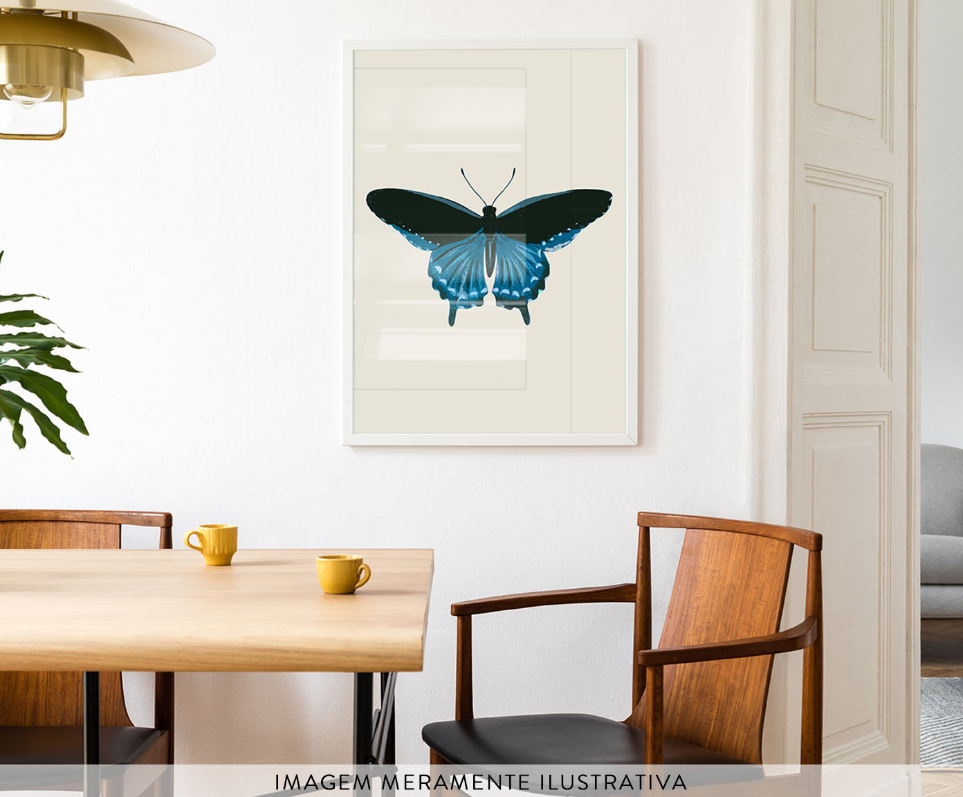 Quadro Borboleta Azul com Moldura Branca - image 1