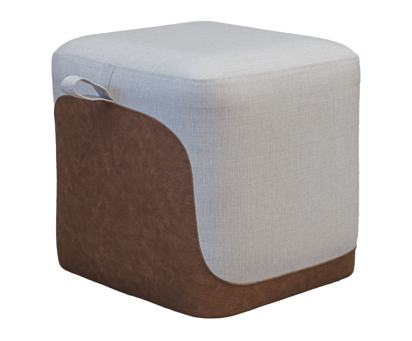Puff Duo de Couro Sint&eacute;tico Off-White e Caramelo - image 0