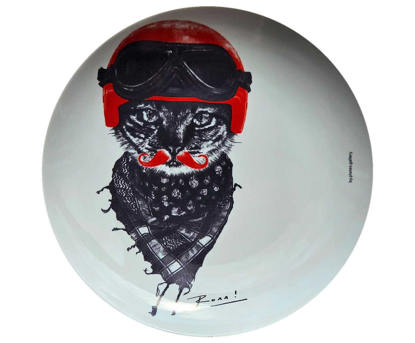 Prato de Porcelana Biker Cat Red&Blue Ronn Kools - image 0
