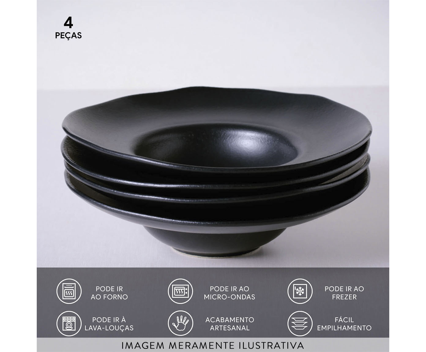 Jogo de Pratos para Massa Org&acirc;nico Preto Matte Preto image number 5