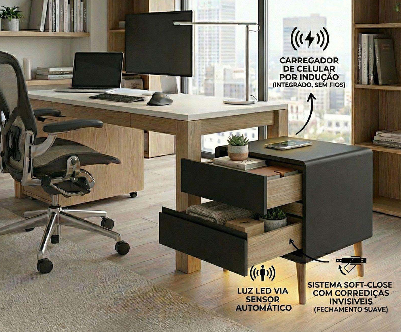 Mesa de Cabeceira Inteligente Smart Genius Ebano image number 5