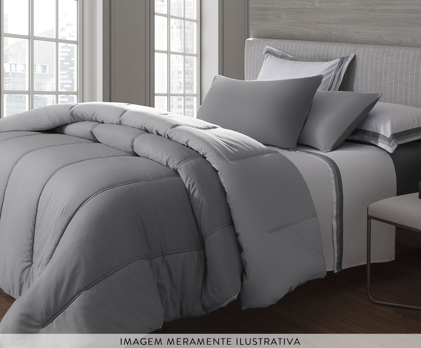Jogo de Duvet Acetinado Matelass&ecirc; Duo Prata e Grafite 300 Fios - image 1