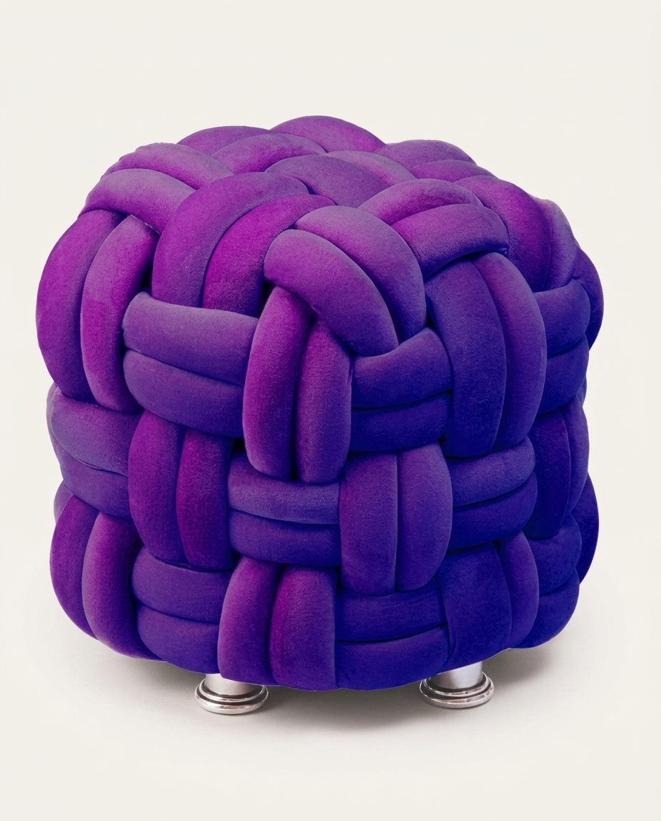 Puff M&aacute;xi Tricot em Veludo Roxo - image 1