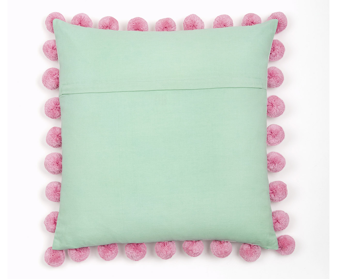 Capa de Almofada Listrada Pompom Rosa e Verde - image 1