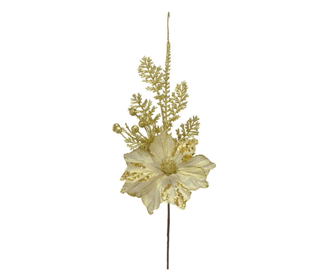 Enfeite Flor Natalina com Galho - Dourada - image 0