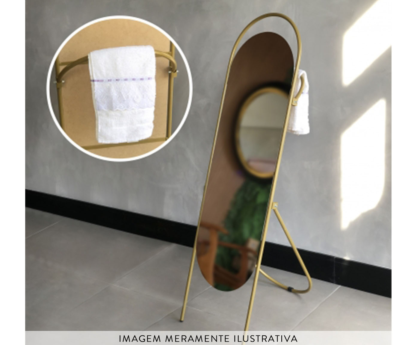 Espelho de Ch&atilde;o Portal Fit com Suporte Oblongo Dourado - image 1