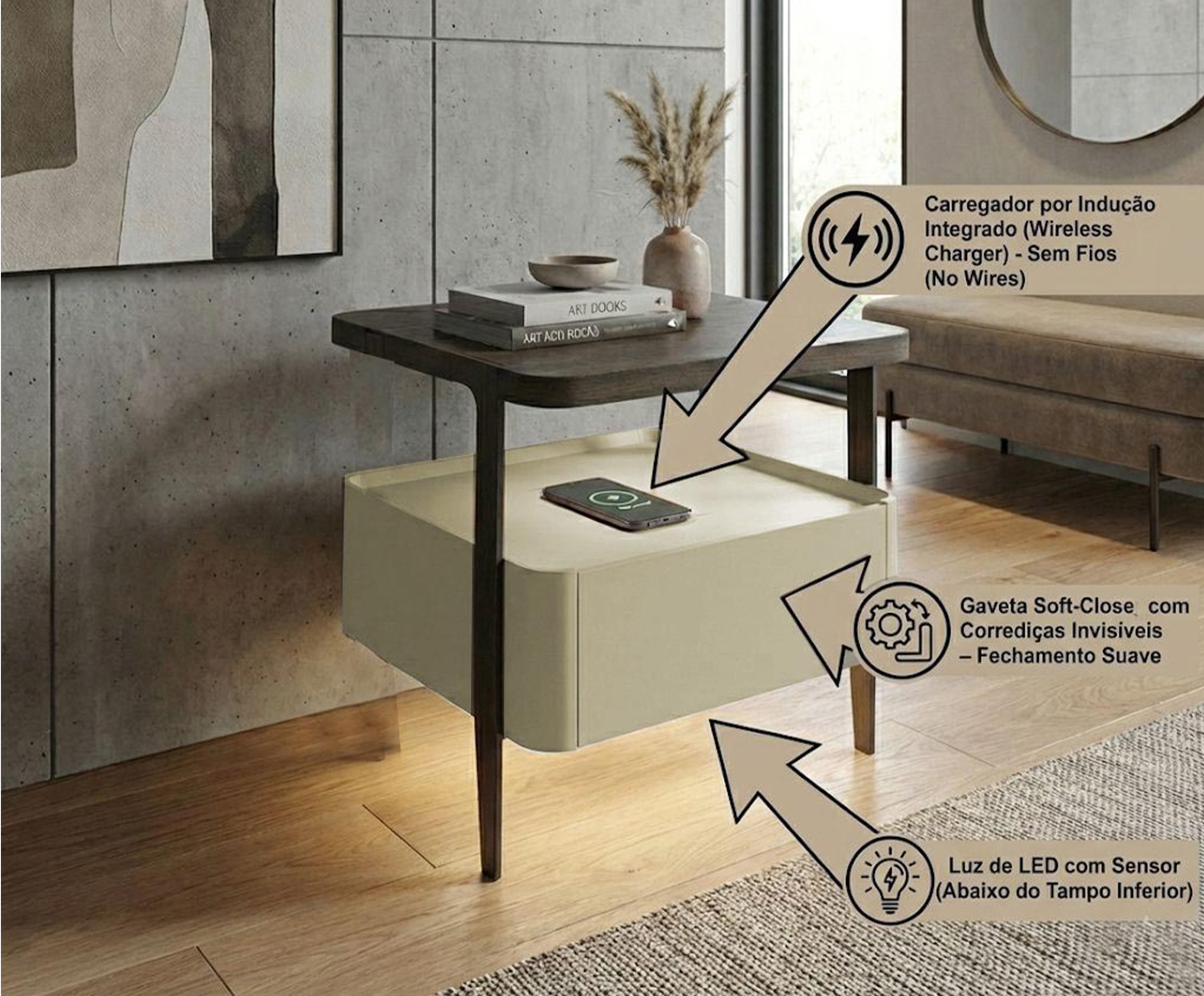 Mesa de Cabeceira Inteligente Smart Clean Vainilla image number 5