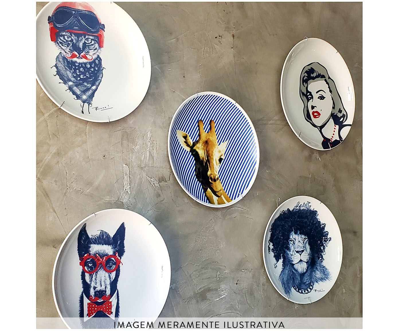 Prato de Porcelana Biker Cat Red&Blue Ronn Kools image number 2