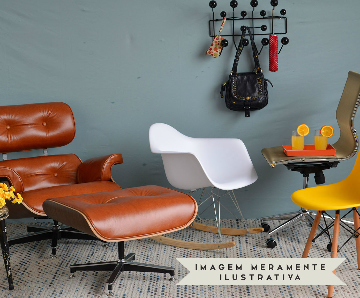 Cadeira com Rod&iacute;zios Alta Office Eames Tela Bege image number 2