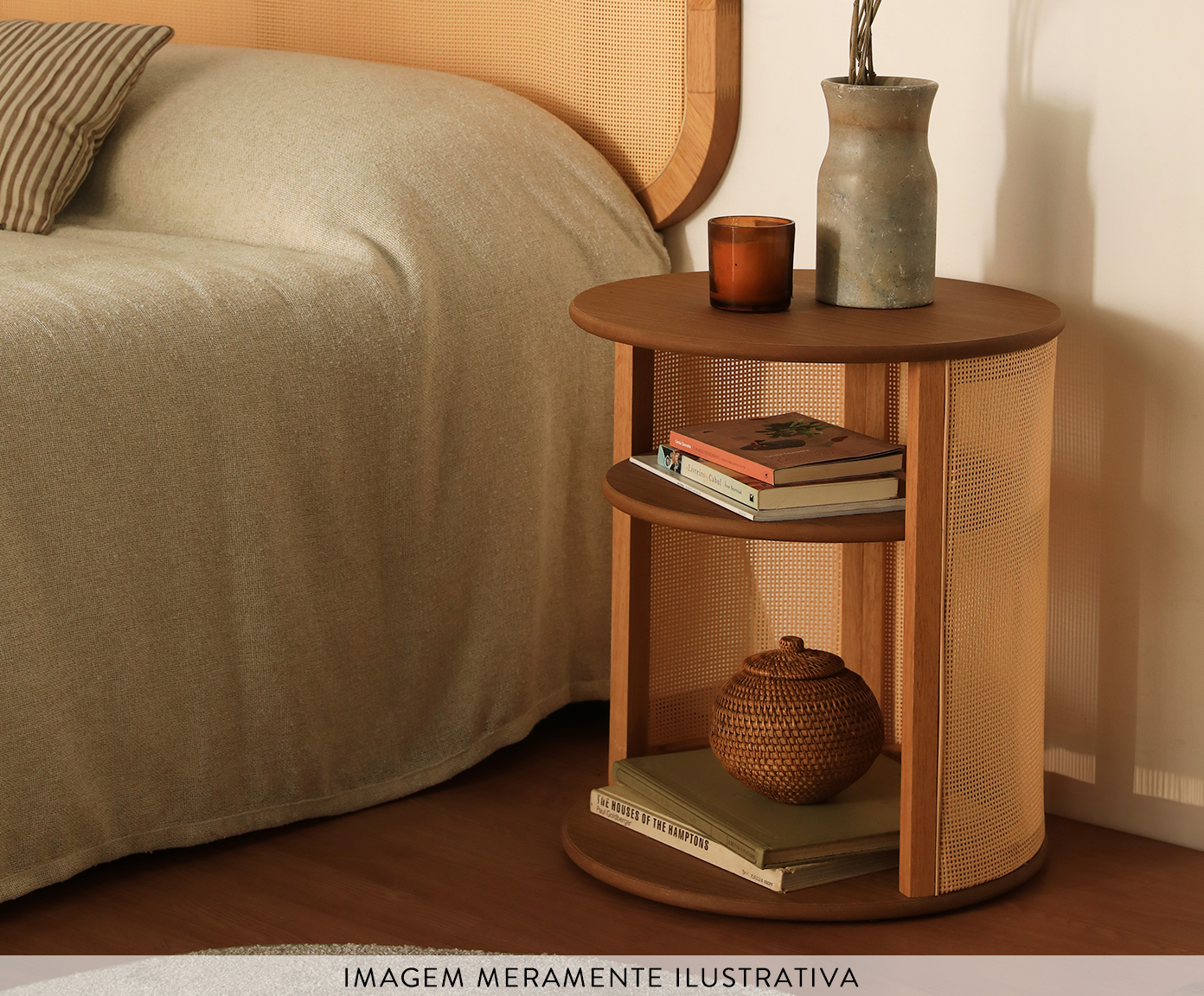Mesa de Cabeceira Redonda Vimea com Palhinha Quadriculada - image 1