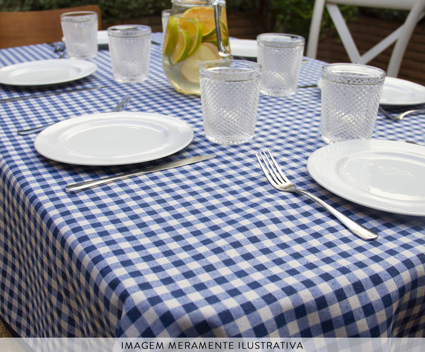 Toalha de Mesa Xadrez Azul e Branco image number 2