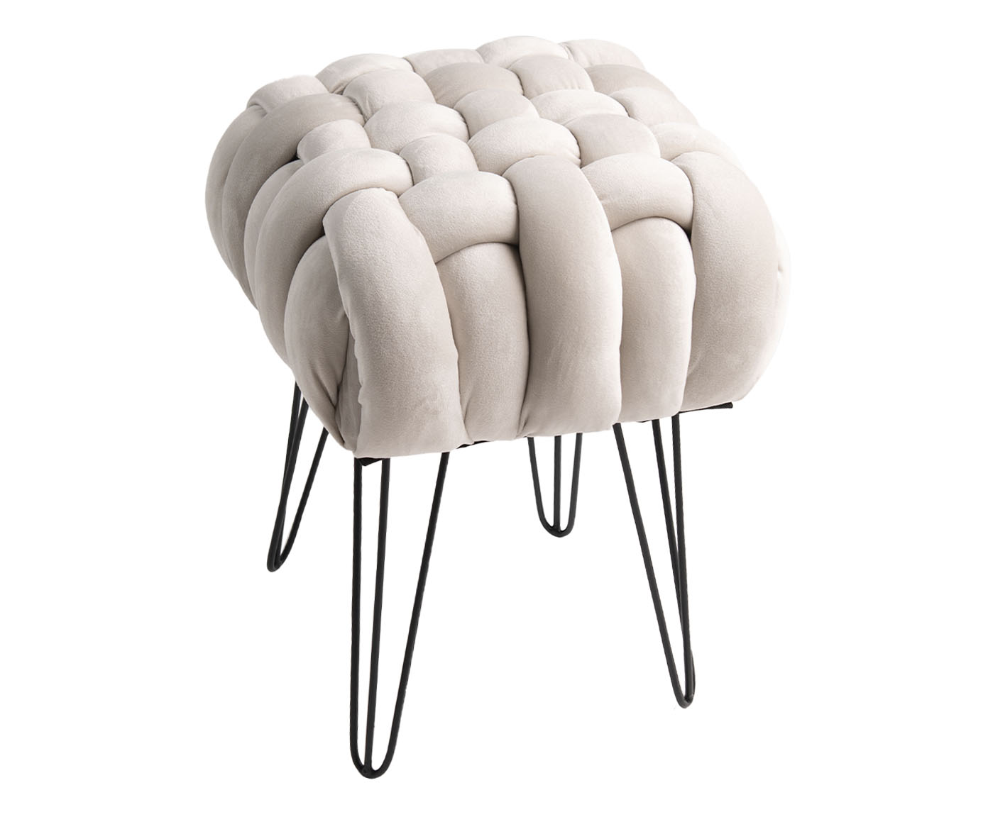 Pufe Tran&ccedil;ado com P&eacute;s em Veludo Hairpinlegs Off White - image 0