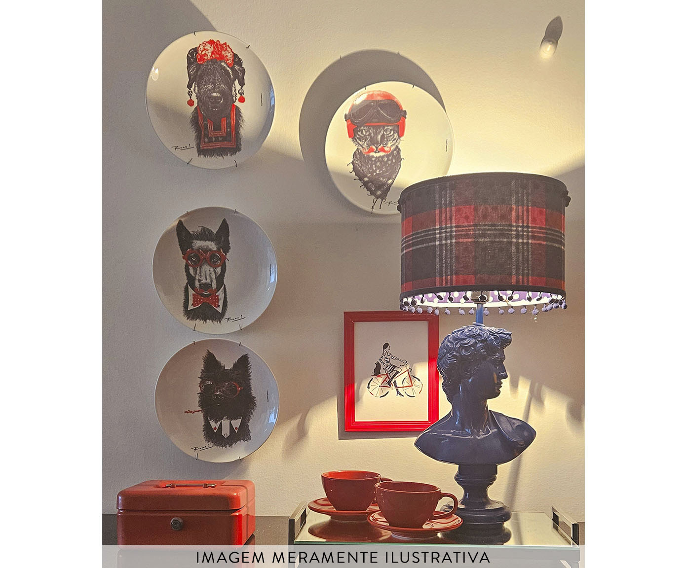 Prato de Porcelana Dog Bowie Red&Blue Ronn Kools image number 4