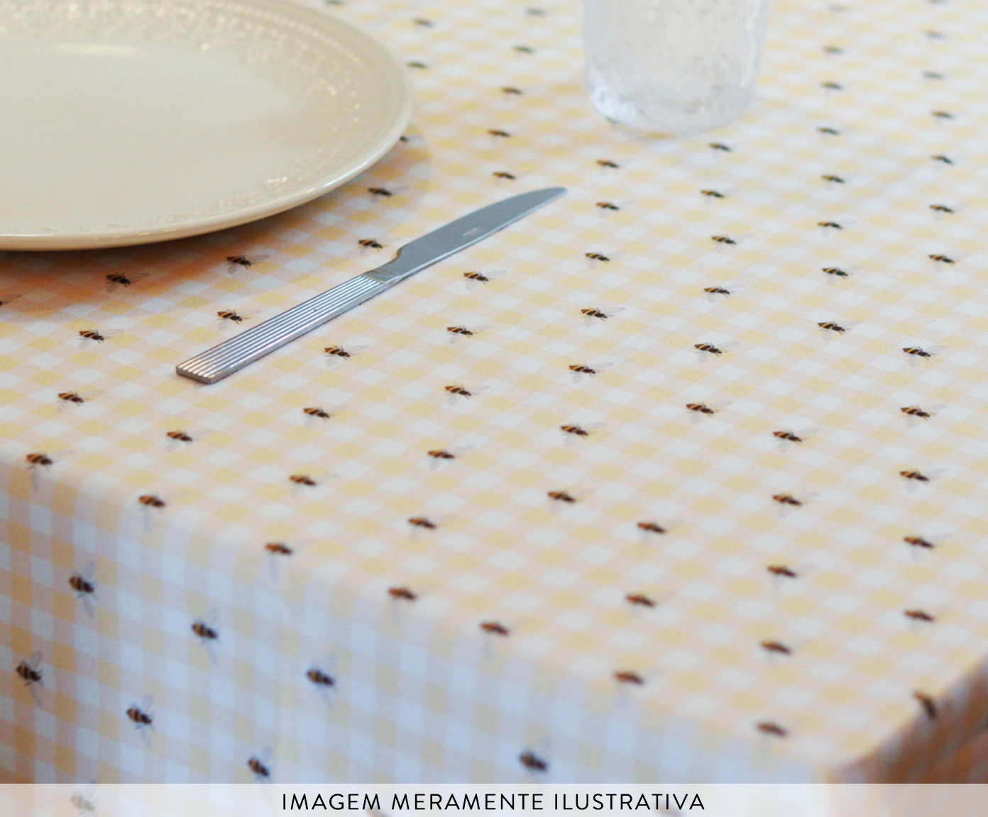 Toalha de Mesa Xadrez Abelhas Amarelo image number 3