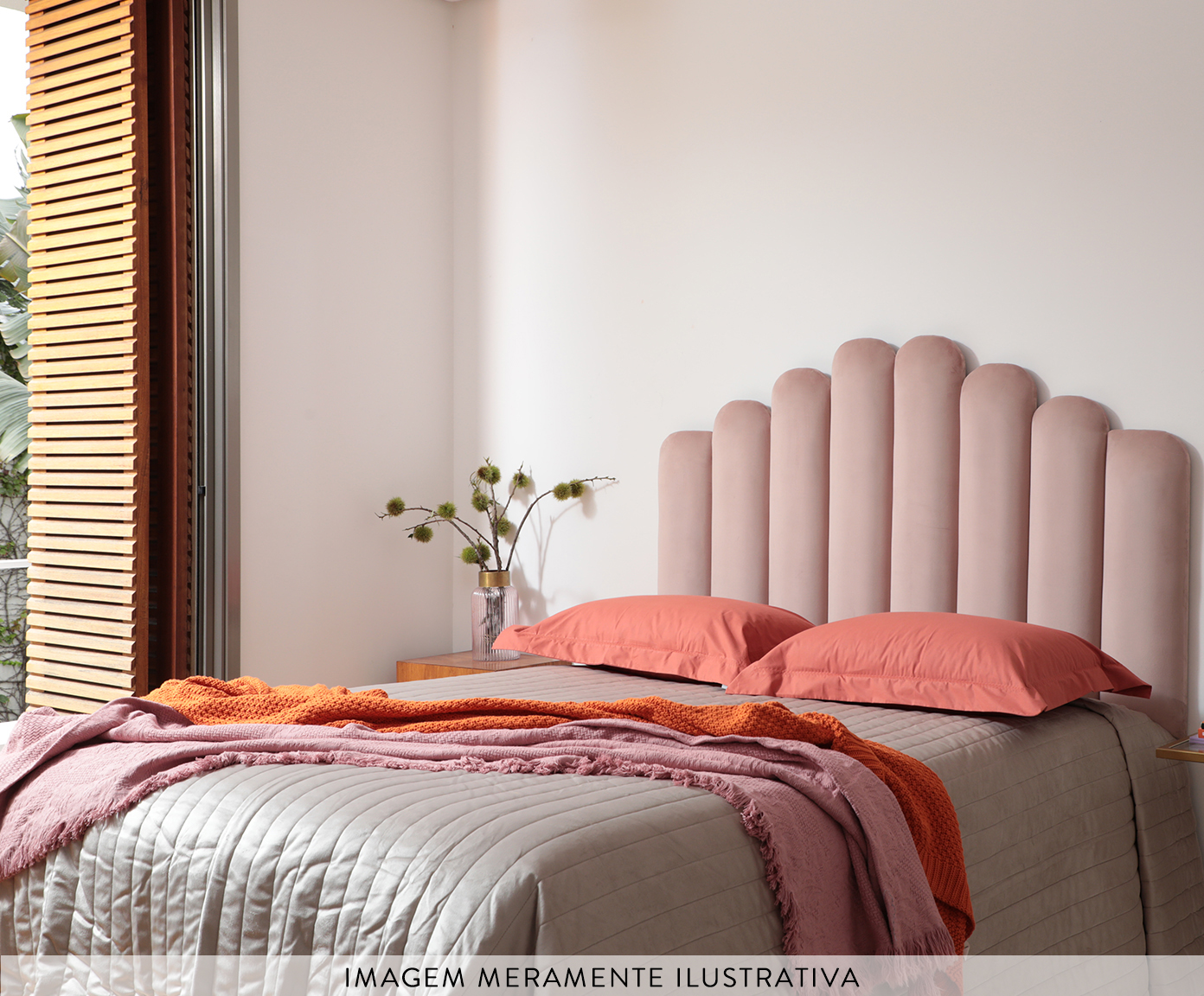 Cabeceira Painel em Veludo Royal Gomos - Rosa - image 1