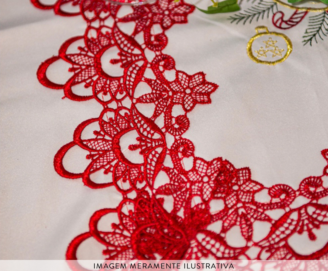 Toalha de Bandeja Bordada Natal Sinos Vermelho - image 1