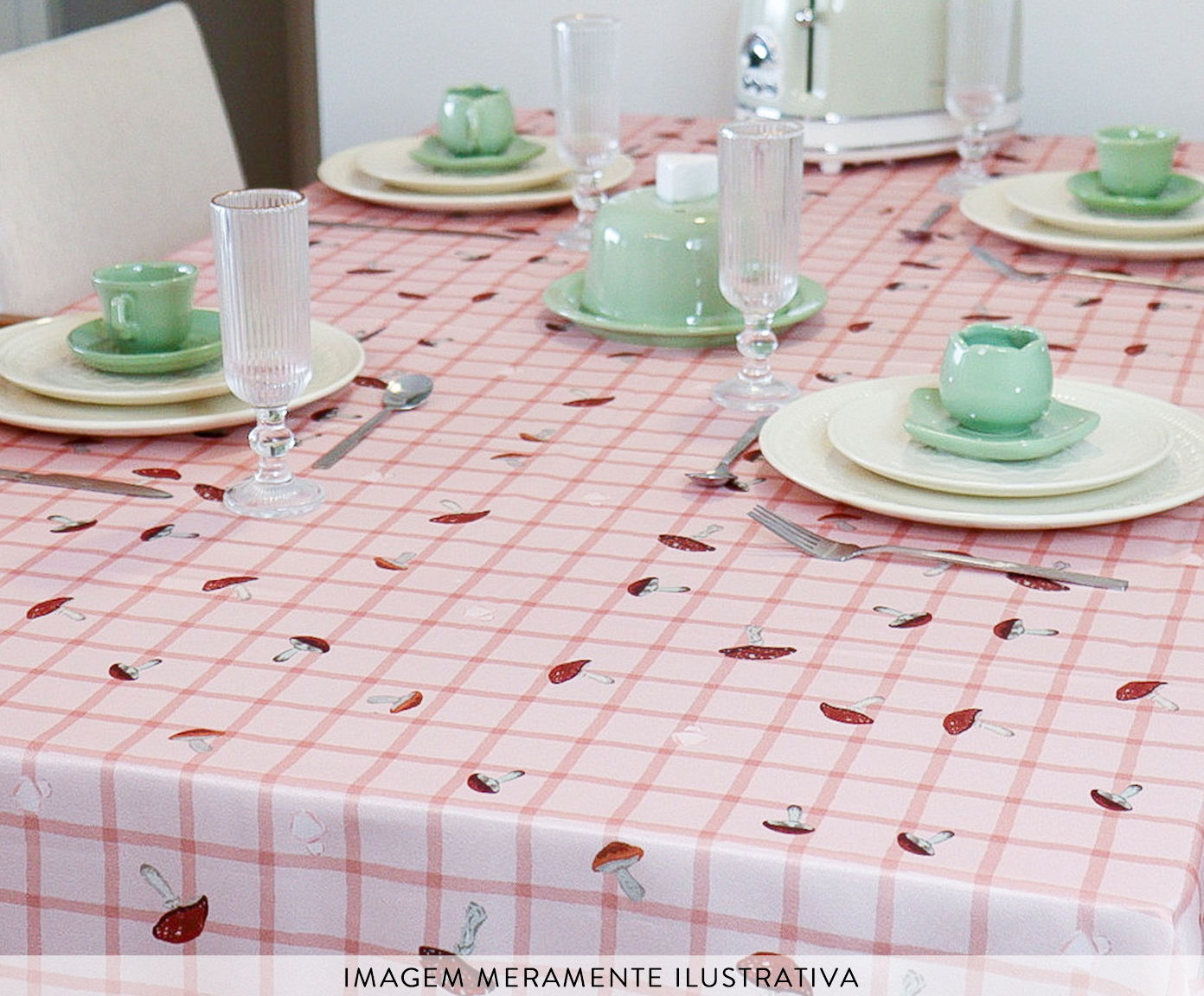 Toalha de Mesa Bosque Encantado Xadrez Ros&eacute; - image 1