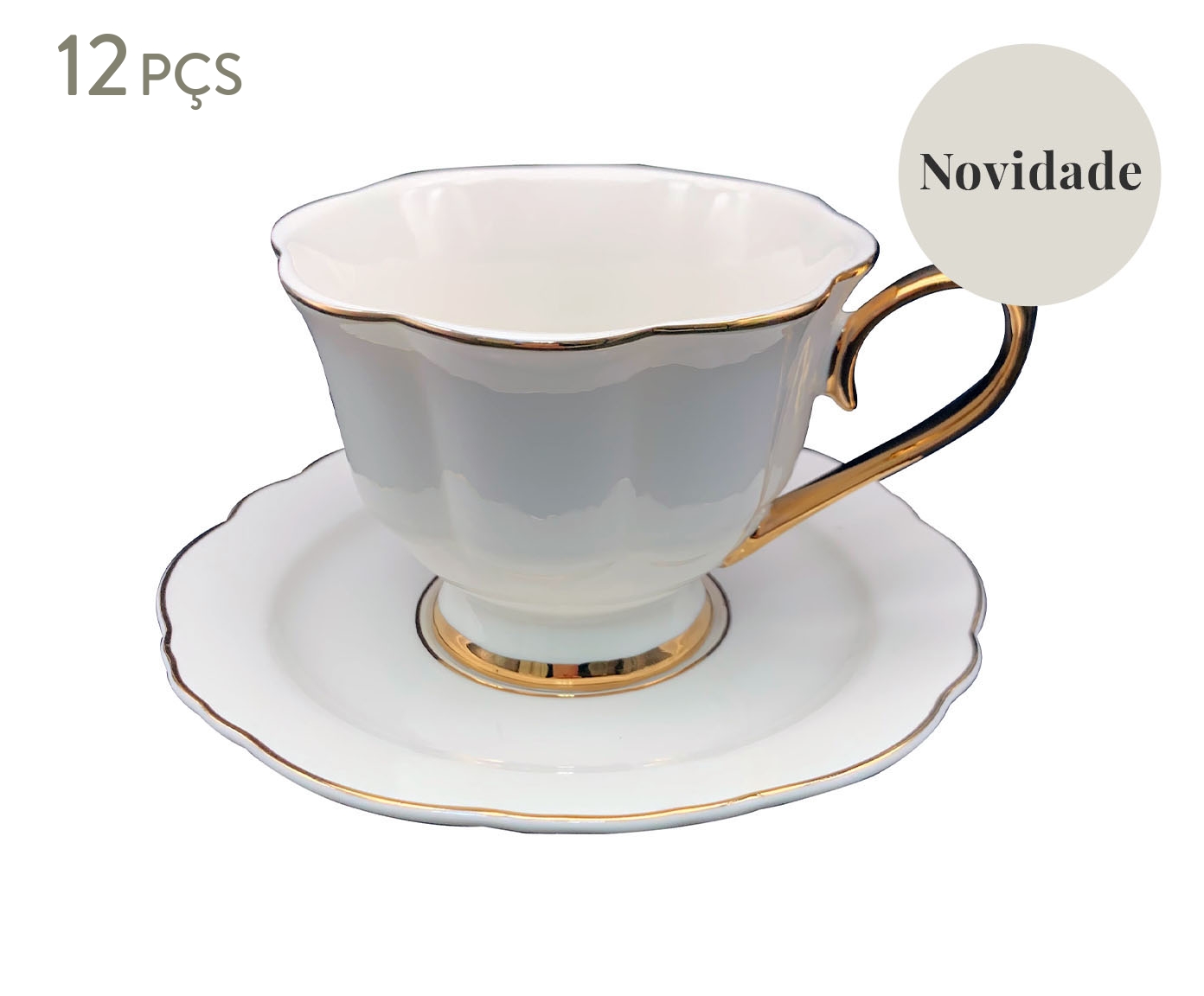 Jogo de Ch&aacute; Branco com Borda Dourada Yera - image 0