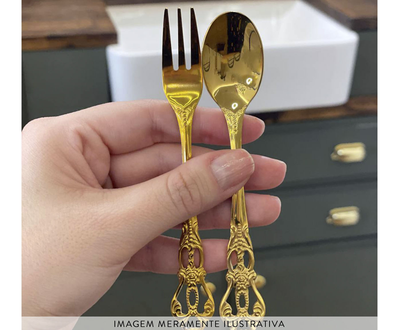 Par de Talheres para Sobremesa - Dourado - image 1
