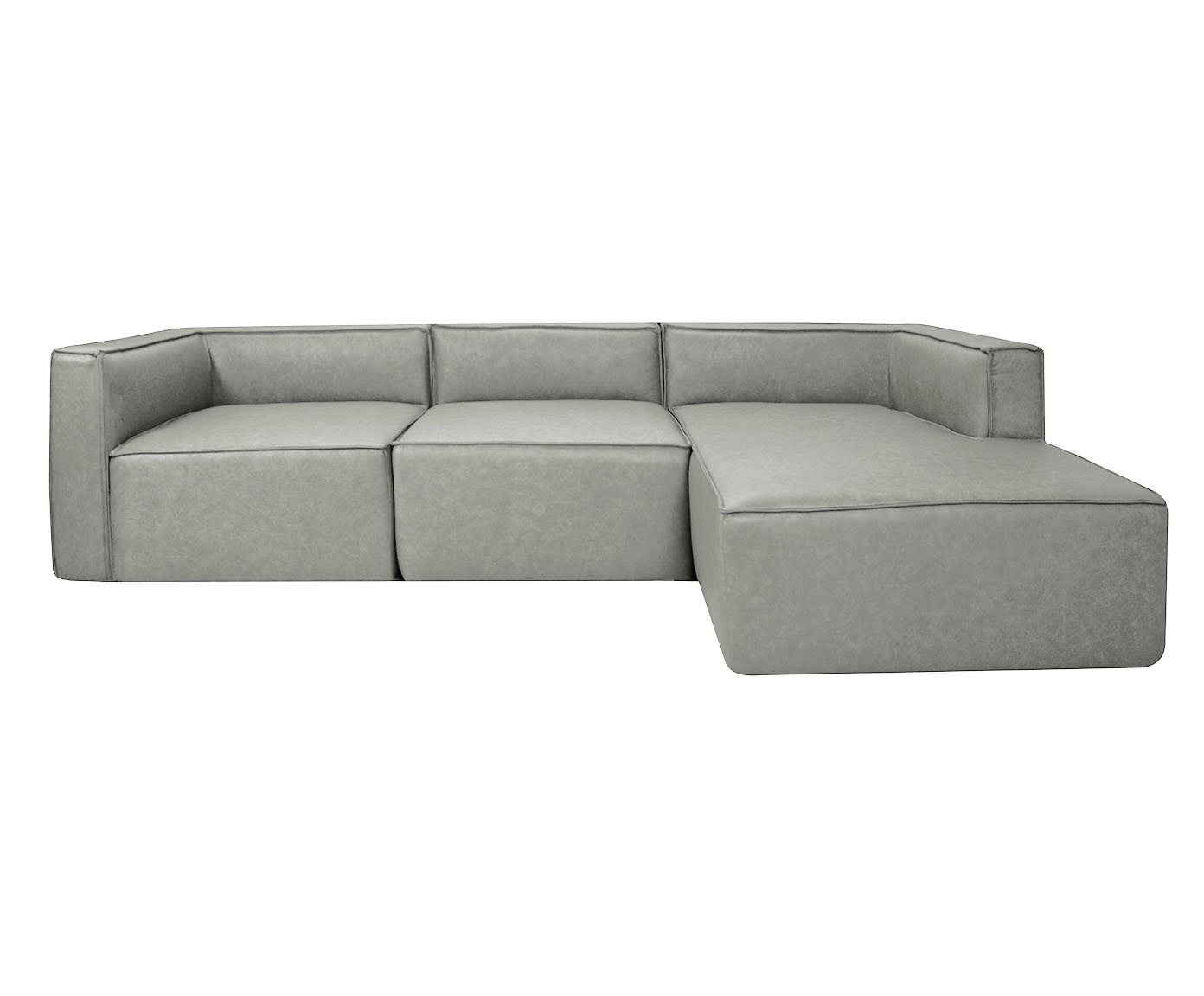 Sof&aacute; 3 M&oacute;dulos Chaise Direito Mensa em Couro Cinza - image 0