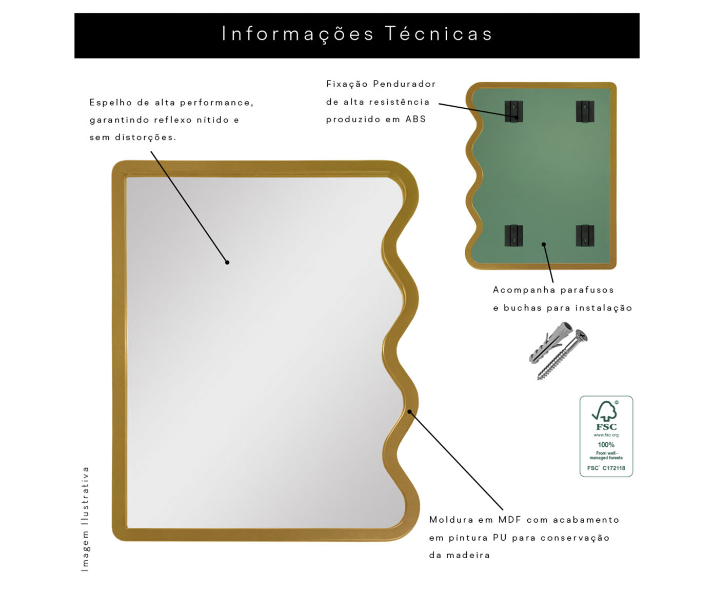Espelho de Parede Wave Org&acirc;nico Dourado image number 5