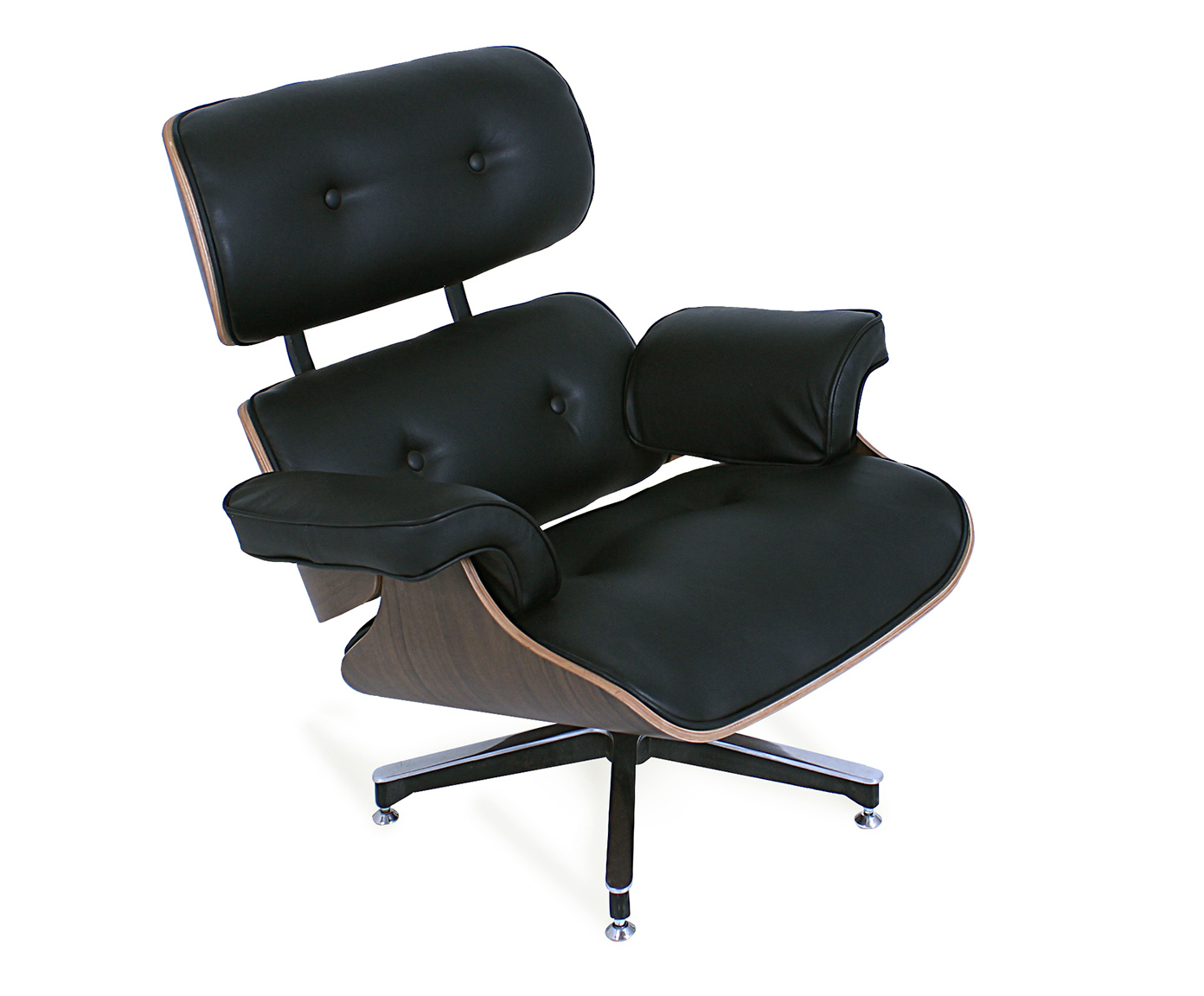 Poltrona e Pufe em Couro Leg&iacute;timo Charles Eames - Preto e Imbuia image number 5