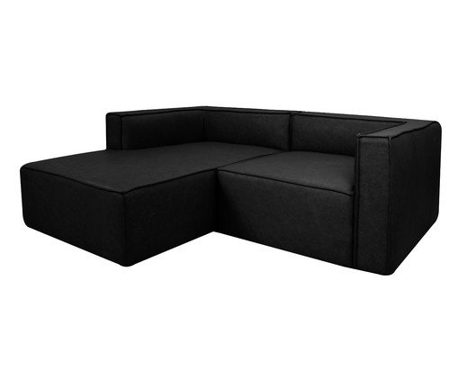 Sof&aacute; 2 M&oacute;dulos Chaise Esquerdo Mensa em Couro Preto image number 2