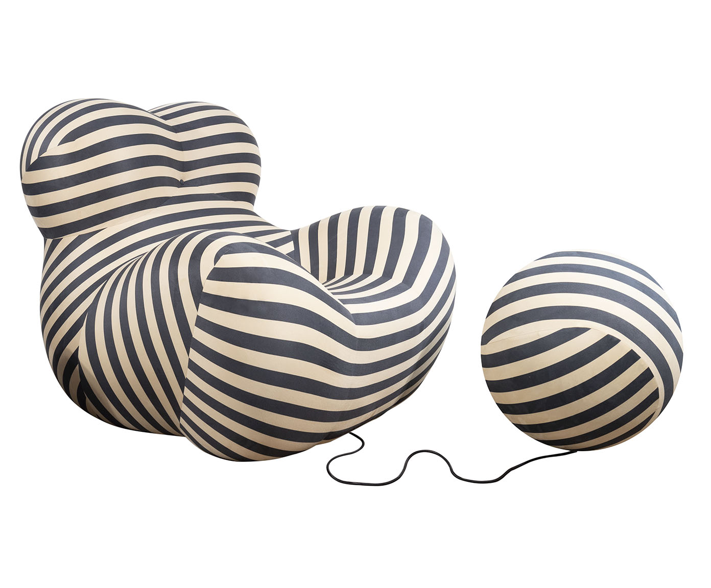Poltrona com Puff Femminile - Listrada Preta e Bege - image 0