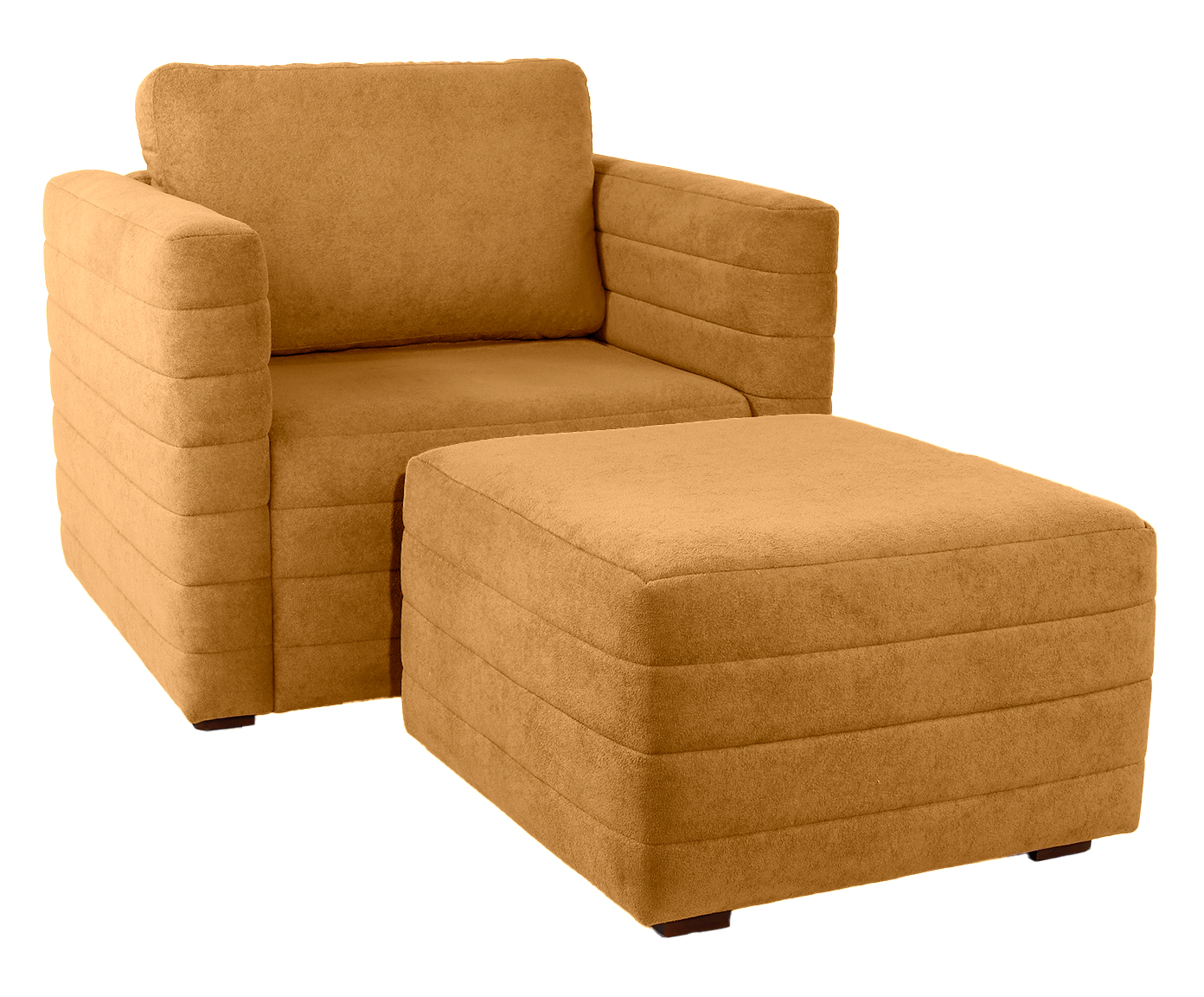 Poltrona com Puff Gom em Boucle aveludado - Amarelo Ocre - image 0