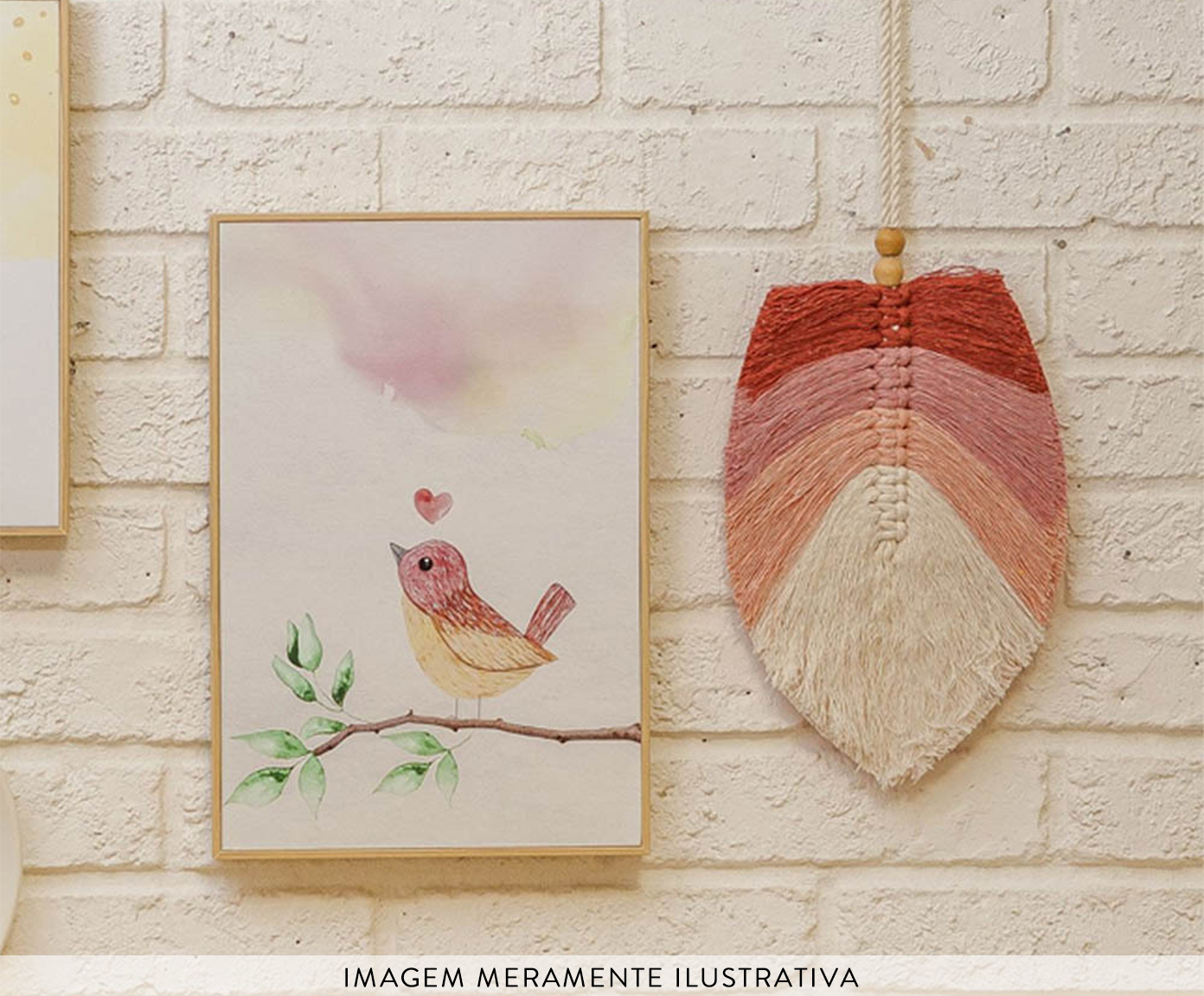 Quadro Passarinho Bege e Rosa - image 1