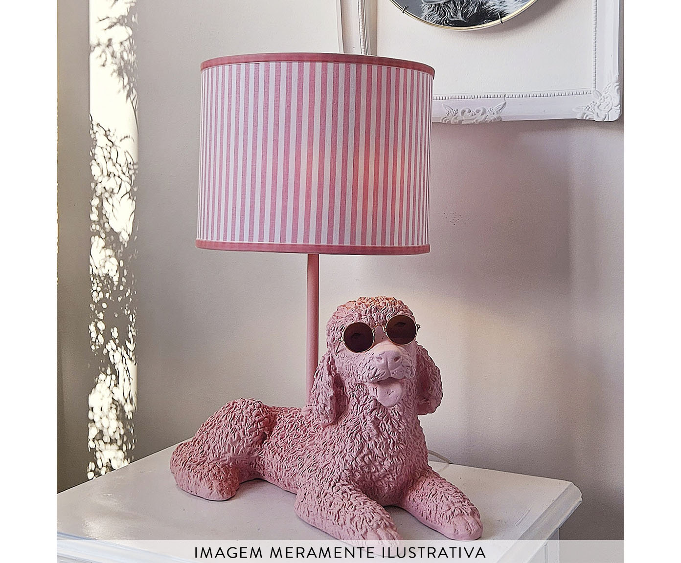 Base Lumin&aacute;ria Poodle Carlotinha de &Oacute;culos Rosa image number 2
