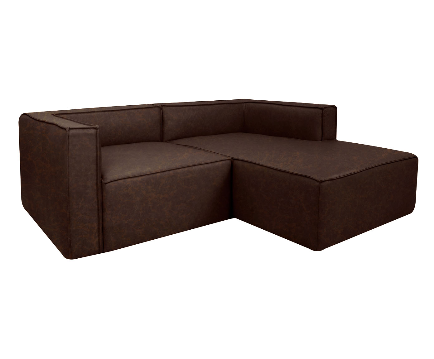 Sof&aacute; 2 M&oacute;dulos Chaise Direito Mensa em Couro Marrom image number 2
